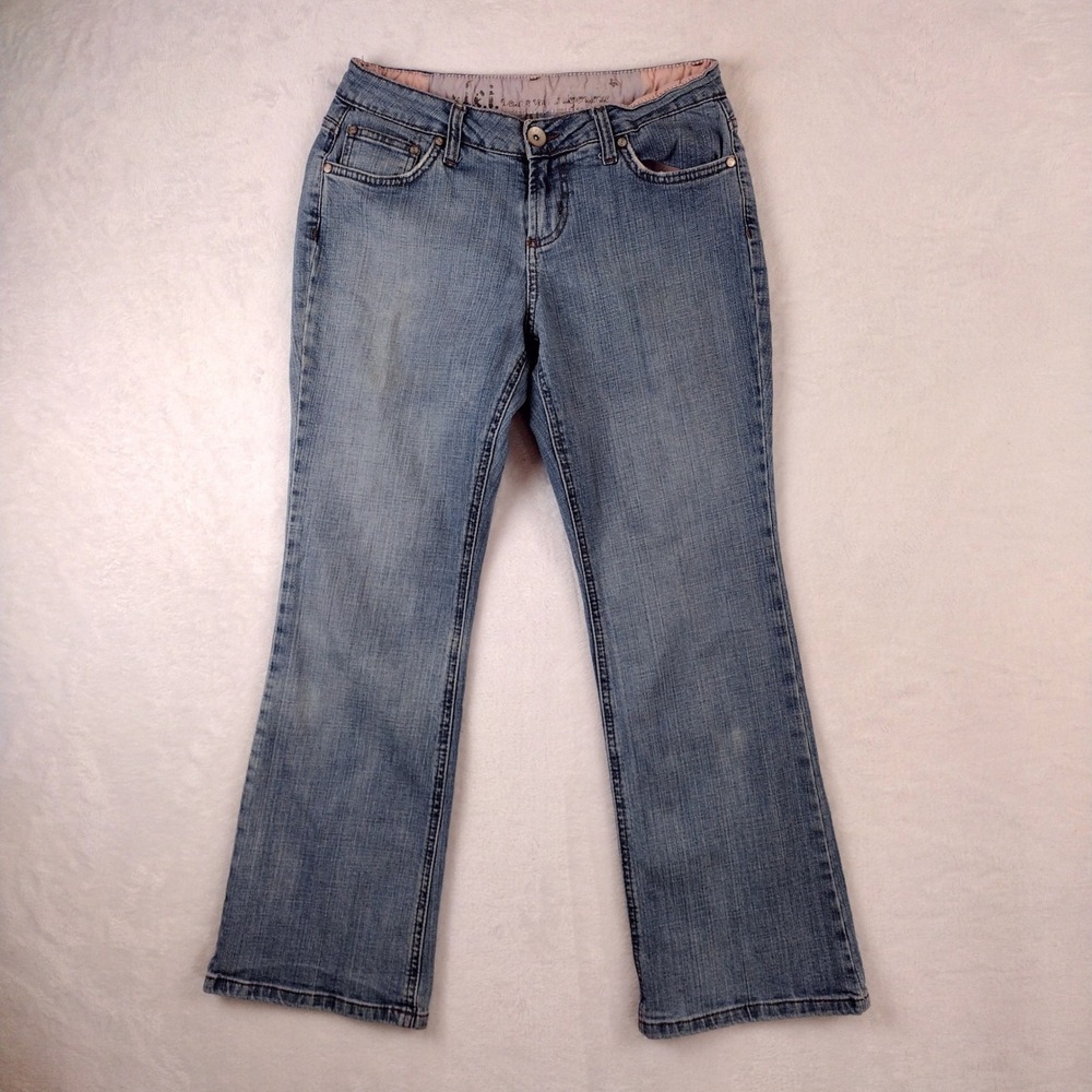 L.E.I. Womens Bootcut Jeans Size 9 Short Medium Wash Y2K Flap Pocket Denim